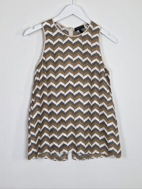 Rag & Bone Gray 100% Silk Sleeveless Camel Combo Chevron Top Size Small